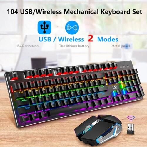 2.4G USB Gaming Wireless Keyboard and Mouse RGB Backlit Rechargeable Mechanical Keyboard Ergonomic Mouse for Game PC Laptop