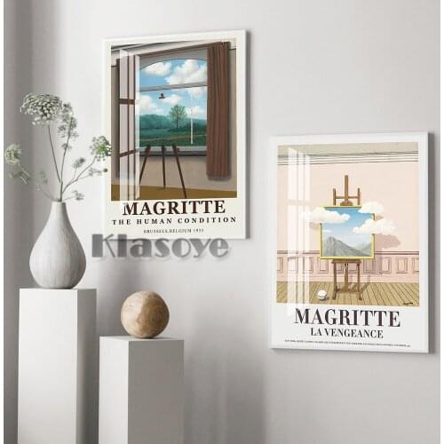 Magritte Exhibition Museum Landscape Canvas Painting Prints Art Retro Poster Wall Decor Picture Modern Bedroom Home Decorate