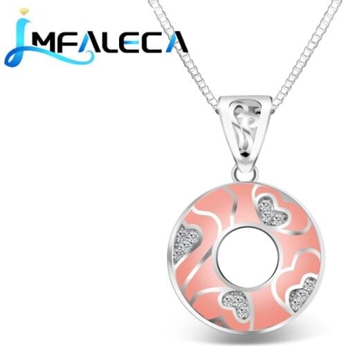 LMFALECA Pure Silver Round Necklace for Women Luxury Pink Enamel 925 Sterling Silver Pendant with Box Chain Fine Party Jewelry