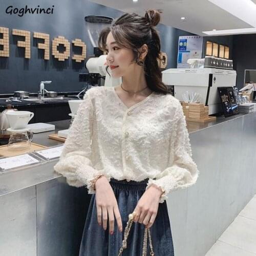 Blouses Shirts Women Spring Chiffon V-neck Lantern Sleeve Tassel Single Breasted Fashion Elegant Slim Simple High Quality Casual