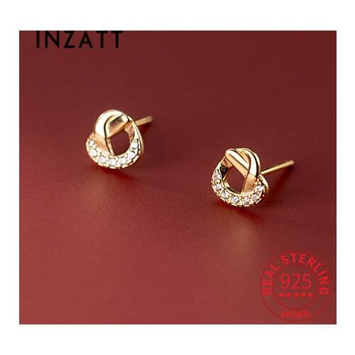 INZATT Real 925 Sterling Silver Zircon Hollow Heart Stud 14K Gold Earrings For Women Cute Fine Jewelry Accessories Drop Shipping