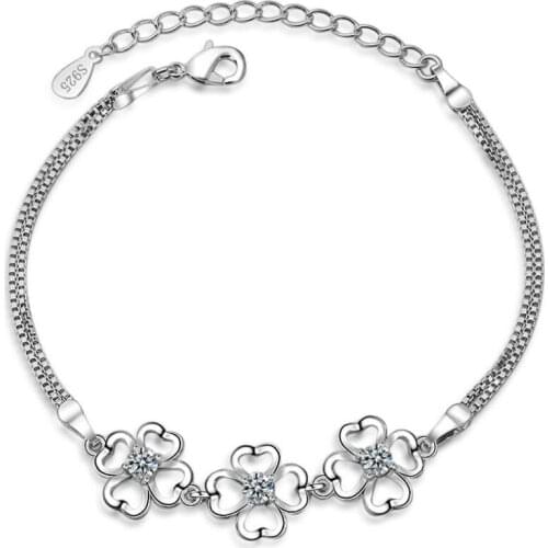 KOFSAC New 925 Sterling Silver Jewelry Bracelets for Women Fashion Purple Zircon Four Clover Bangles Girl Valentines Day Gifts