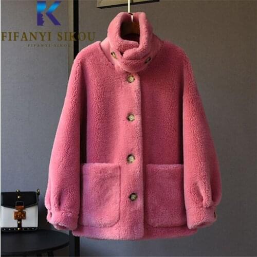 2021 Winter Coat Women Fluffy Real Sheep Shearing Fur Coat Female Plush Particles Natural Wool Fur Jacket Thick Warm Overcoat
