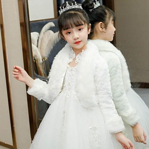 Winter Faux Fur Jacket Girls Party Prom Shrugs Kids Fur Bolero White Wedding Frower Girls Bolero Jacket Fur Cape Shawl