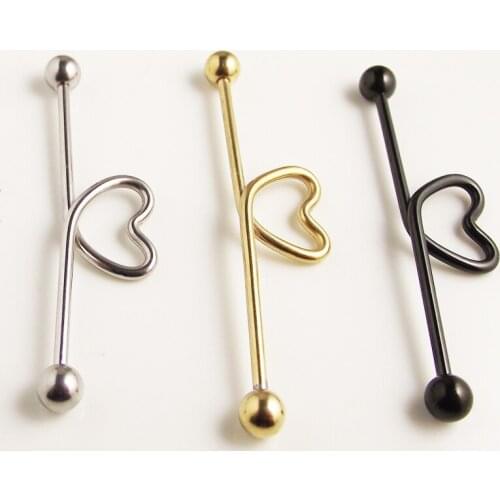 1 Piece Free shipping 316L Surgical Stainless Steel Love Heart Straight Industry Barbell Ear Cartilage Piercing Jewelry