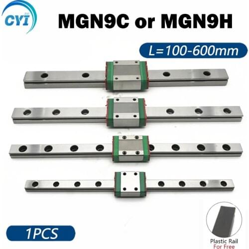 1PC new 9mm Linear Guide MGN9 100 150 200 250 300 350 400 450 500 550 600 mm linear rail + MGN9H or MGN9C block 3d printer CNC