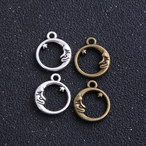 12pcs 15*20mm Vintage Charms round moon star angel Pendant Fit Bracelets Necklace DIY Metal Jewelry Making