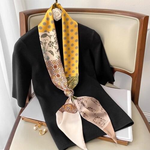 2021 Elegant Spring Floral Silk Long Scarf Hair Tie Band Small Women Neckerchief Head Ribbons Hair Band Female Bufanda