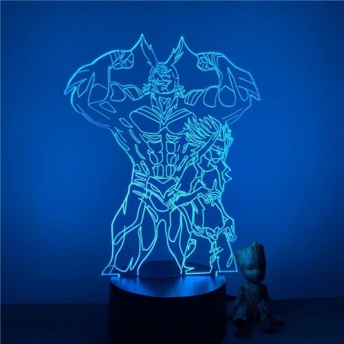 3D LED Night Light My Hero Academia All Might Strong And Weak Anime Figure 7 Colors Touch Optical Illusion Lamp Bedroom Kids Gif