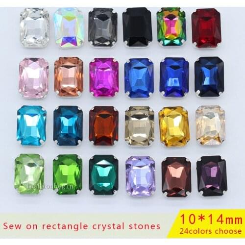40p 10x14mm Octagon sew on crystal glass Flat back diamante rhinestones silver bottom stone jewelry for DIY Clothes Dress Crafts