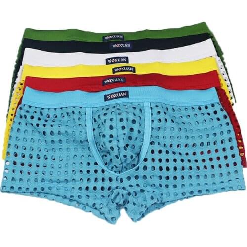 6PCS Mens Boxer Shorts Lingerie Mesh Transparent Underwear Erotic Fishnet Breathable Boxershorts Gay Panties Plus Size Bikini