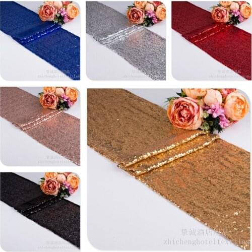 Sequin table runner shiny gold silver colour luxury style wholesale embroider sequin table runner for wedding hotel dinner party
