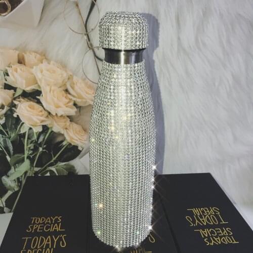 Bling Thermos Bottle 500ml Sparkling Rhinestones Stainless Steel Double Wall Insulated Water Bottles Flask Vacuum Bottle Custom