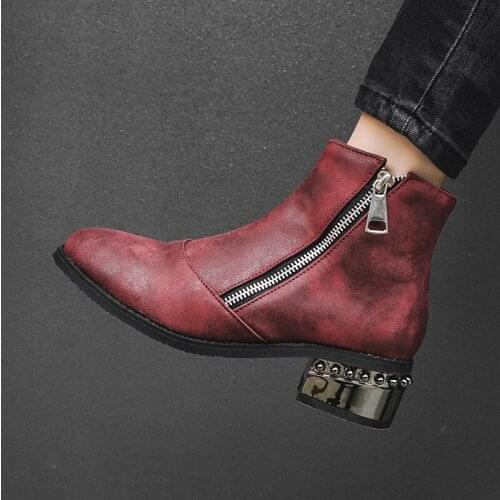 Zipper boots, thick heels, 2019 spring and autumn new Martin boots, British thin boots, all kinds of womens sizes