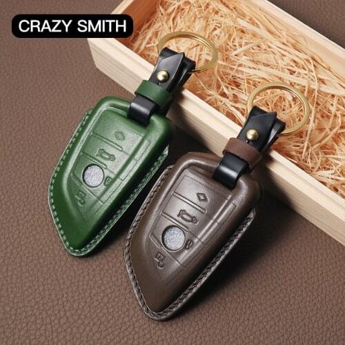 Crazy Smith Handmade Car Key Case Cover for BMW X1/2/X3/X4/X5/X6/X Vegetable Tanned Leather Mothers Fathers Day Gift Red Green