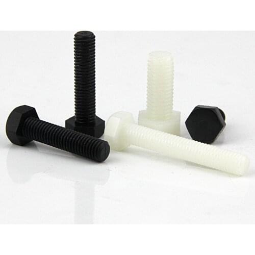 Black/White Nylon Hex Head Screws Plastic Insulation Hexagon Bolts DIN933 M3 M4 M5 M6 M8 M10 M12