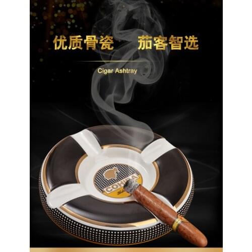 Cohiba High-End China Bone Ceramic Round Cigar Ash Tray 4 Slots Ceramic Humidor Ashtray Luxury Classic Cigar Accessory Free ship
