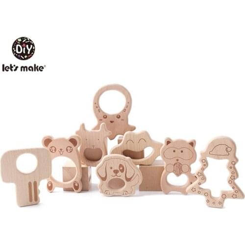 Lets Make Unicorn 10pc Beech Wooden Teether Baby Nursing Necklace Wooden Teether Horse Teething DIY Wood Charms