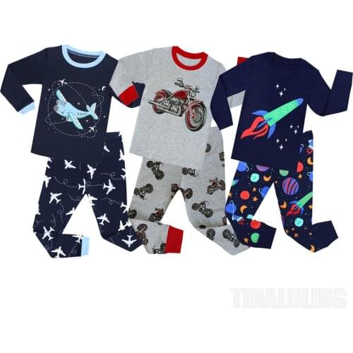 Kids Christmas Pyjamas Boys Cartoon Cotton Animal Zebra Pajamas Sets Children Full Sleeve Ladybug Motorbike Pajamas for 2-8Years