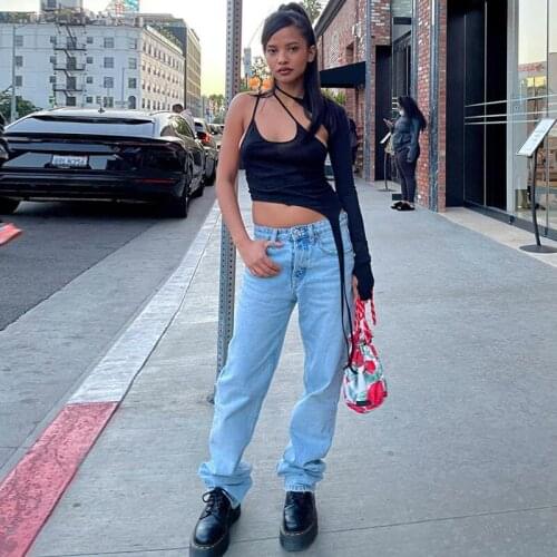 DSMTRC 2021 Women T Shirt Club Bodycon Party Ladies Cropped Top Sexy Beach Hollow Out Patchwork Black Top Asymmetrical Crop Top