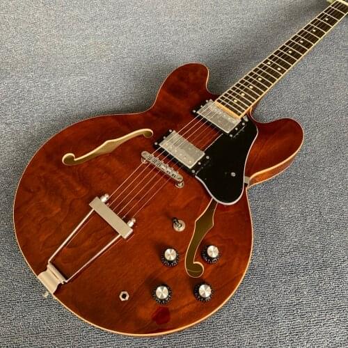 Jazz Hollow Body Electric Guitar, Rosewood fingerboard, cream binding Double F holes electric guitar, Free shipping