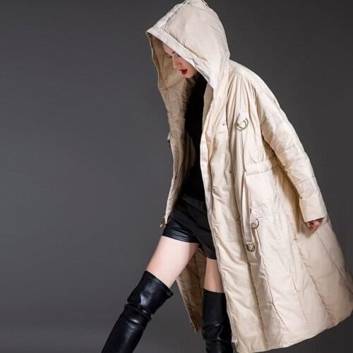 Europe 2020 down jacket women winter new thickened long knee length Korean loose white duck down Cape bread jacket