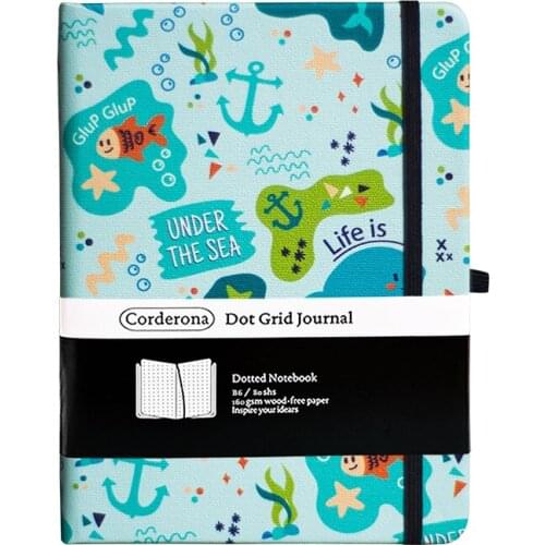 B6 160gsm Dotted Bullet Travel Journal Hardcover Notebook Under The Sea Doodle Elastic Band Thick Paper Diary Planner