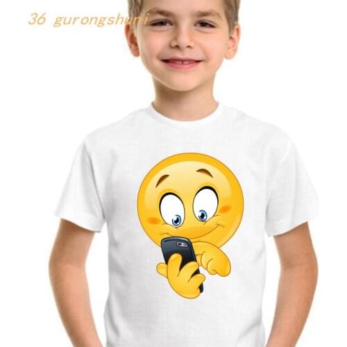 Emoticon cell phone t shirt for girls clothes children clothing tshirt girl smiley graphic t shirts cute kids clothes boys 2020
