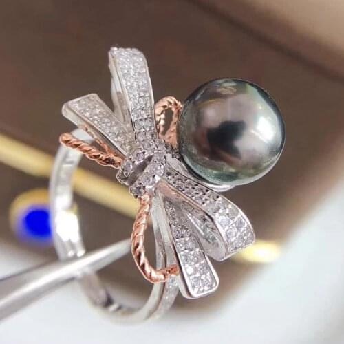 925 Sterling Silver Pearl Ring Finger Ring Adjustable Ring Classical Findings Jewelry Parts Fittings Accessories, 3pcs/lot