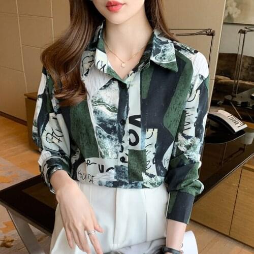 Chikichi Fashion Long-sleeved Printed Shirt 2021 Autumn New Style French Elegant Loose Chiffon Shirt Female Plus Size Tops
