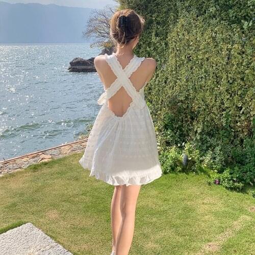 Fashion Elegant Backless White Female Mini Dress Summer Party Birthday Festival Cute Sexy French Dress Women party dress
