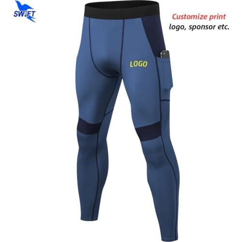 2020 Mens Quick Dry Compression Pockets Running Tights Gym Fitness Pants Workout Training Leggings Elastic Trousers Customize