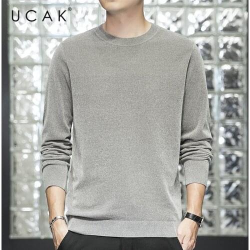 UCAK Brand Mens Solid Color O-Neck Chenille Sweater Clothing Autumn New Tops Streetwear Casual Long Sleeve Pullover Homme U1015