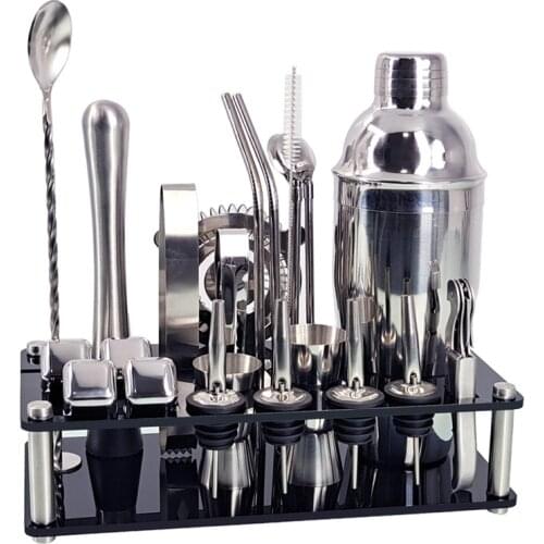 LBER 23 Pcs Bartender Kit Cocktail Shaker Set with Stand, Stainless Steel Professional Bar Tool, Cocktail Martini Shaker Kit