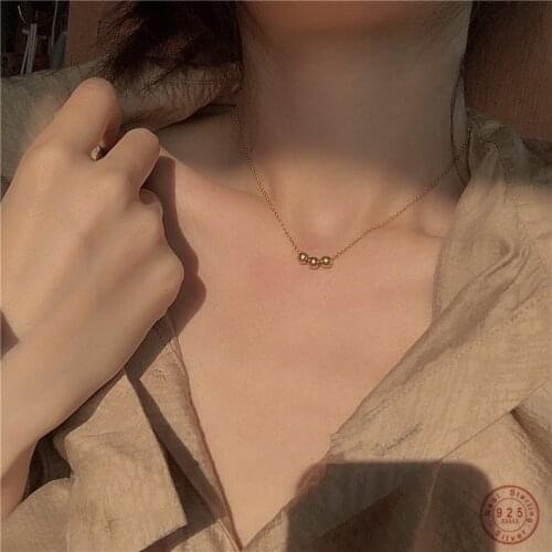 925 Sterling Silver Simple Round Bead Golden Bean Pendant 14k Gold Clavicle Chain Necklace Women Simple Atmosphere Party Jewelry