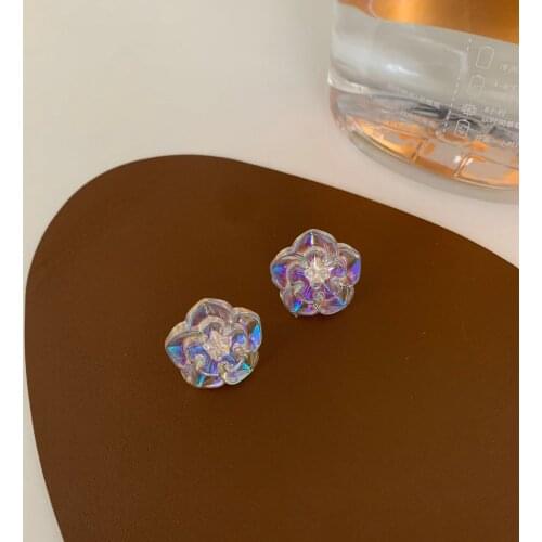 Korea Simple Laser Light Flower Earrings Cute Pearl Earrings Temperament Girl Heart Women Jewelry Accessories