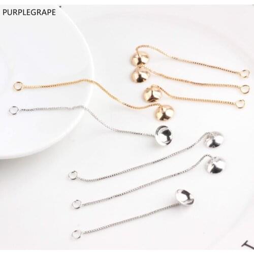 PURPLEGRAPE DIY Jewelry Accessories Copper Plated Gold Ear Chains With Flower Hat Round Earrings Material Pendant 6 pcs