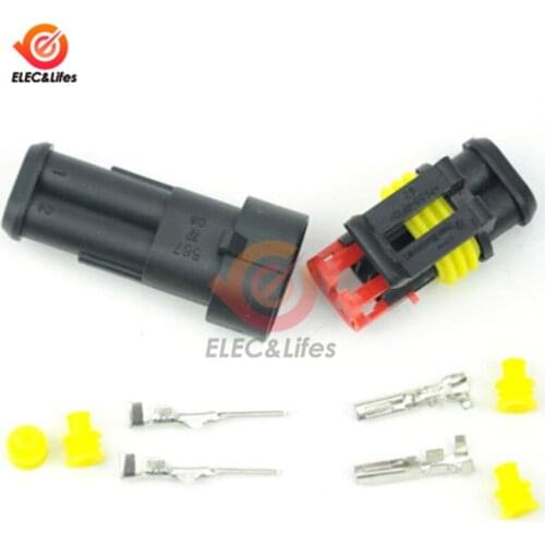 1Set 2 Pin Female Male AMP SuperSeal PA66 Black Waterproof Electrical Automotive Connector Plug For Auto Car motorcycle