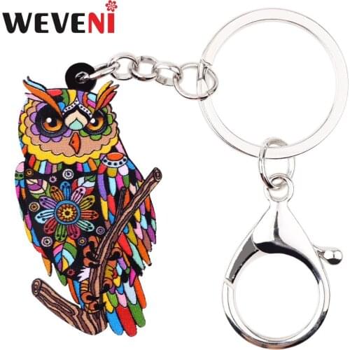 WEVENI Acrylic Original Owl Bird Key Chain Key Ring Man Cute Car Pendant Statement Hot Trendy Jewelry For Women Bag Charm