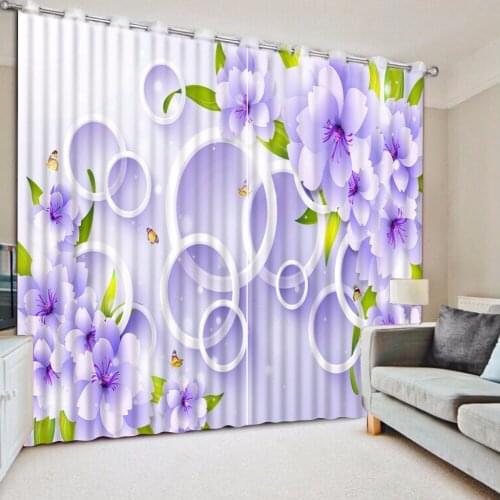 3D Curtain Purple Flower Circle Curtains For Bedroom Custom Any Size 3D Curtain Blackout Curtain Living Room