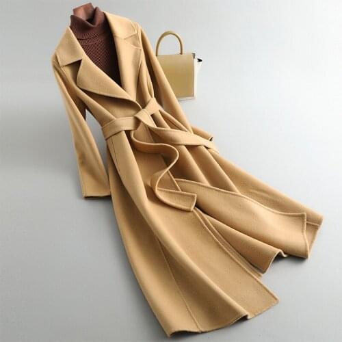 High quality Brand double-sided Cashmere Jacket Women 2021 Fashion New Winter Long Temperament Coat Slim Wool Overcoat With belt