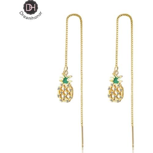 Dreamhonor New Exquisite Personality Long Tassel Gold Color Ear Line Earrings Jewelry Crystal Pineapple Dangle Earrings