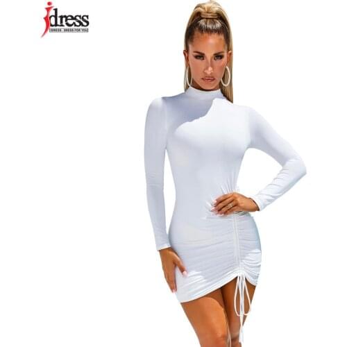 IDress Fashion Vestidos Solid Color Sexy Bodycon Dresses Robes Femme Night Club Party Long Sleeve Lace Up Autumn Winter Dress