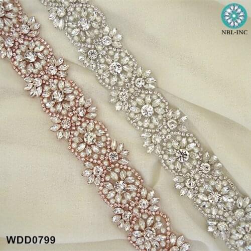 10 yards )Wholesale bridal hand beaded sewing crystal rhinestone applique trim iron on for wedding dresses belt WDD0799
