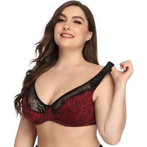 2020 Sexy Bras Push Up Lace Bra Plus Size Lingerie Brassiere Bralette Ultra-thin Large Cup D E Female Big Size Underwire Bra