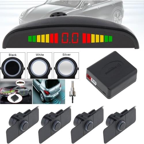 4 Sensors 16mm Original Car Flat Parking Sensor Crescent Auto Reverse Backup Radar Detector System with LED Display and Wings