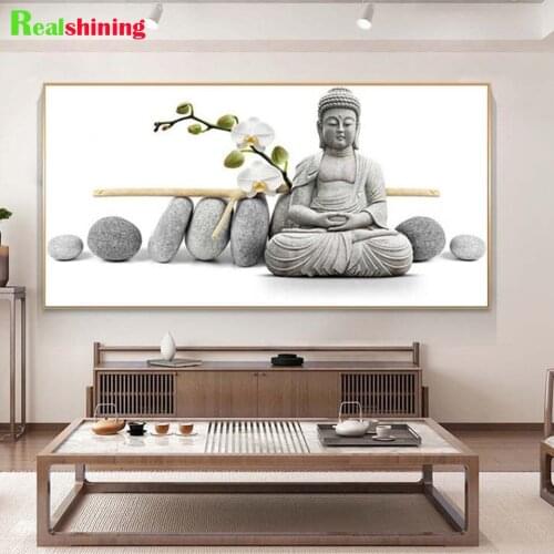 Diamond Mosaic Orchid White Buddha ,5D,Diamond Painting Full Square Round Buddha Statue Religion Wall Art Embroidery,N1694