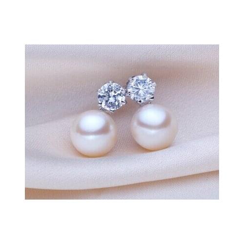 American style ladys real natural big 8mm Beihai Pearl Princess natural pearl earrings Earring inlaid stone anti allergy anime