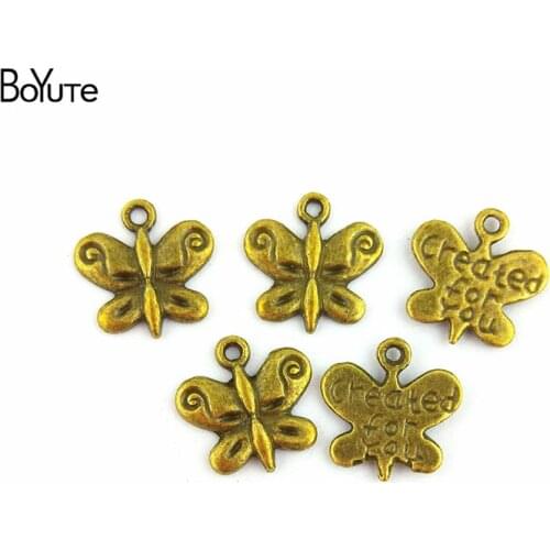 BoYuTe (100 Pieces/Lot) 14*14MM Antique Bronze Silver Plated Metal Pendant Butterfly Charms for Jewelry Making fit Diy Necklace