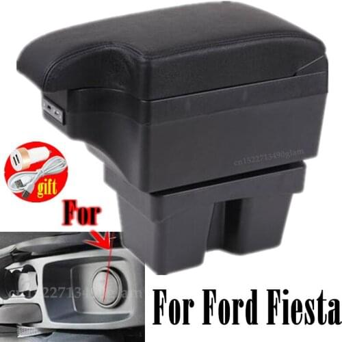 For Ford Fiesta Armrest box Interior Parts special Retrofit parts Car Armrest box Center Storage box with USB LED light